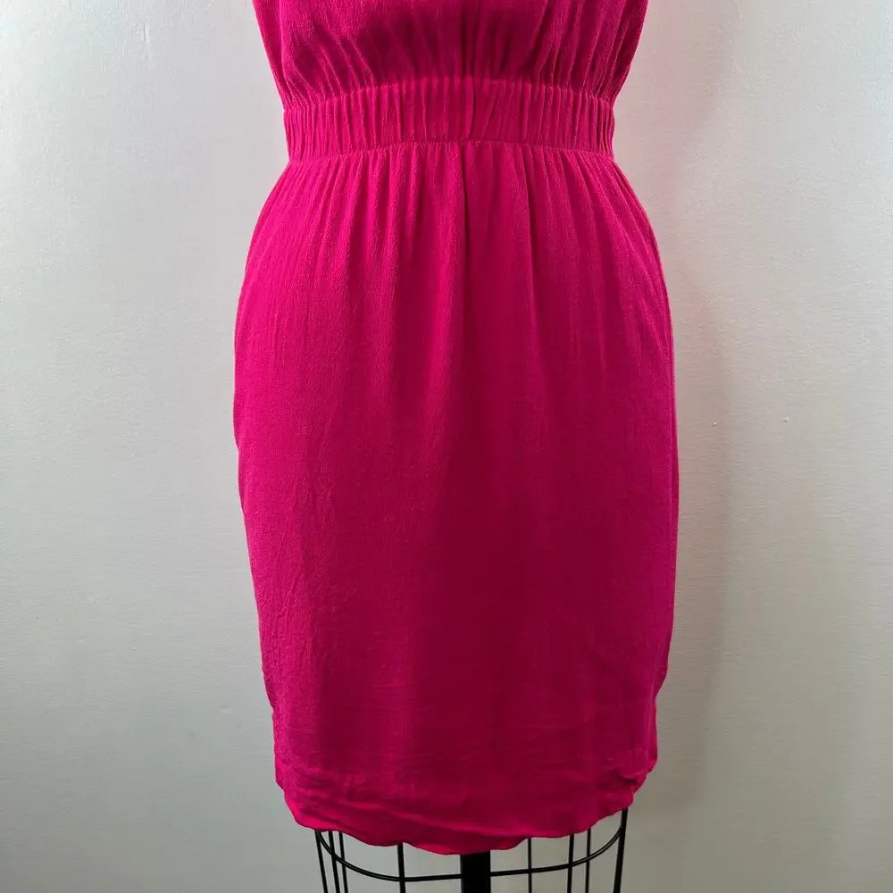KATE SPADE Pink Fluid Crepe Frill Dress V-Neck Ruffle Sleeve Pullover Size 2